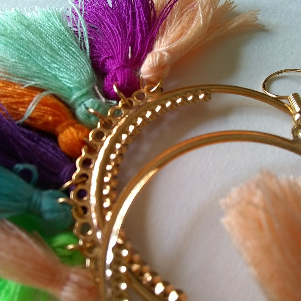 New Bright Tropical Hot Long Sexy Tassel Earrings - Picture 3 of 6